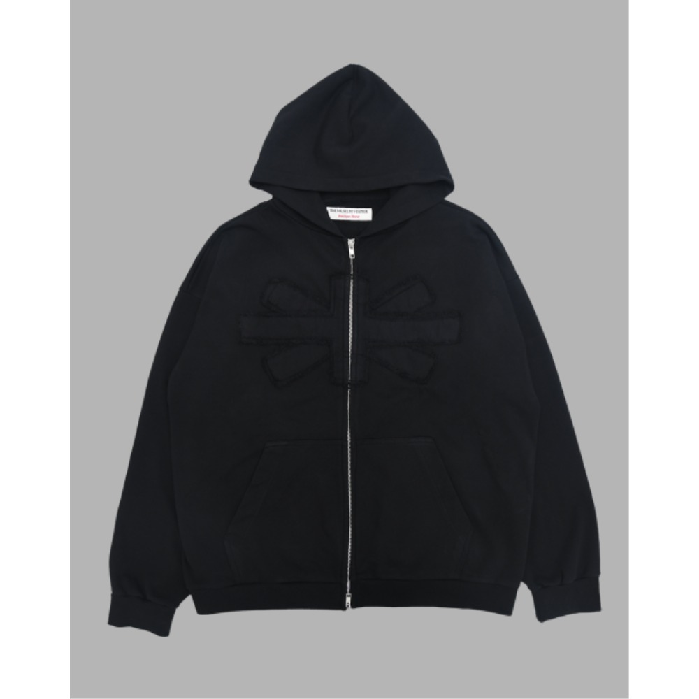 THE MUSEUM VISITOR PATCHWORK WASHED ZIPUP HOODIE BLACK 1