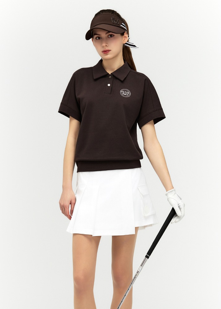 DUVIK フラワーモチーフ Yネック ラグラン ブルゾン Tシャツ / BROWN