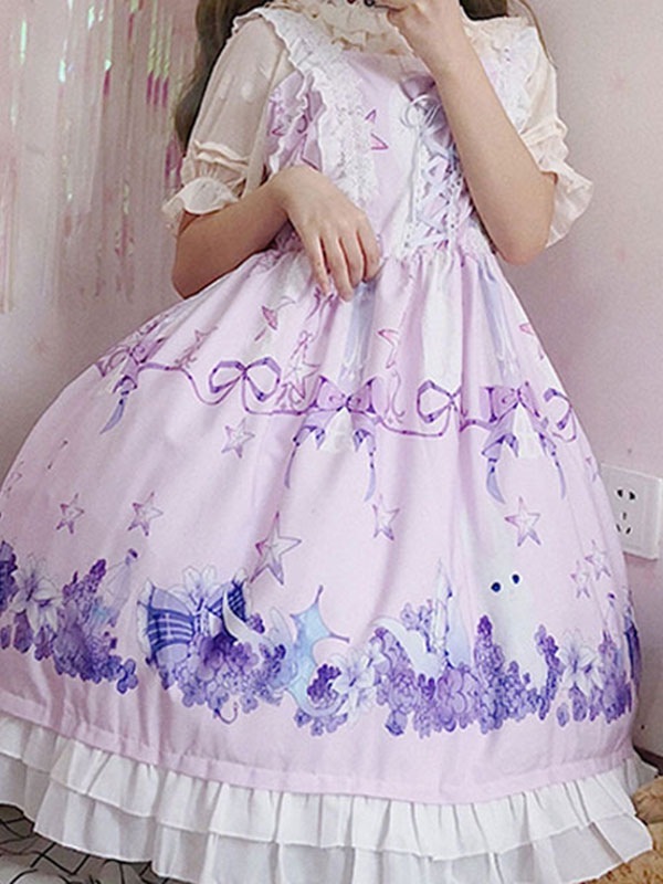 【短納期】バニープリントロリータジャンパースカート甘いロリータJSKドレスドリームランドフラワーシー