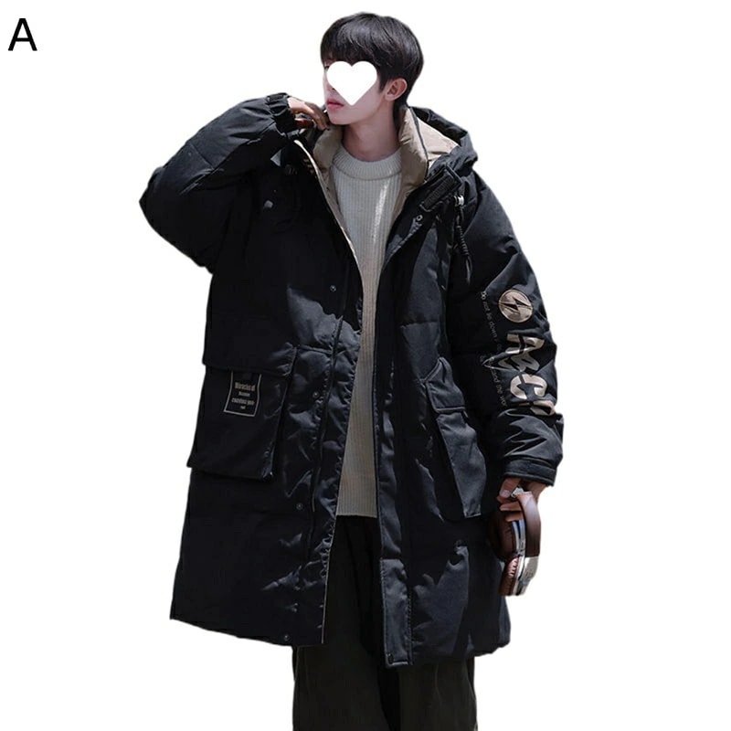 ダウンジャケット ダウンコート ロングダウン 防寒アウター メンズ ミディアム丈 フード付き ポケット付き フルジップ 厚手 保温 防寒対策 大きいサイズ 無地 シンプル オフィス 日常 アウトドア