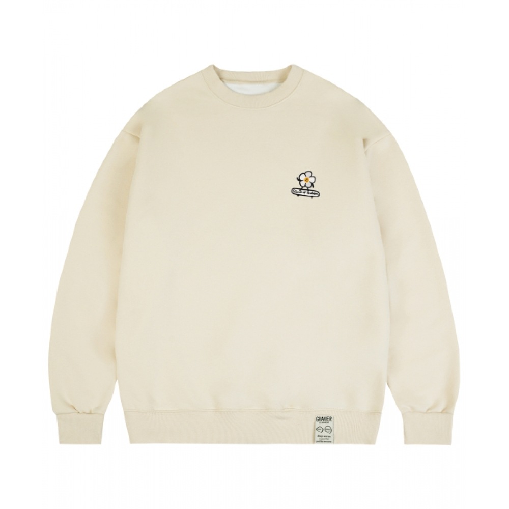 GRAVER [ユニセックス] フラワーボードエンブロイダリースマイルスウェットシャツ_クリーム
