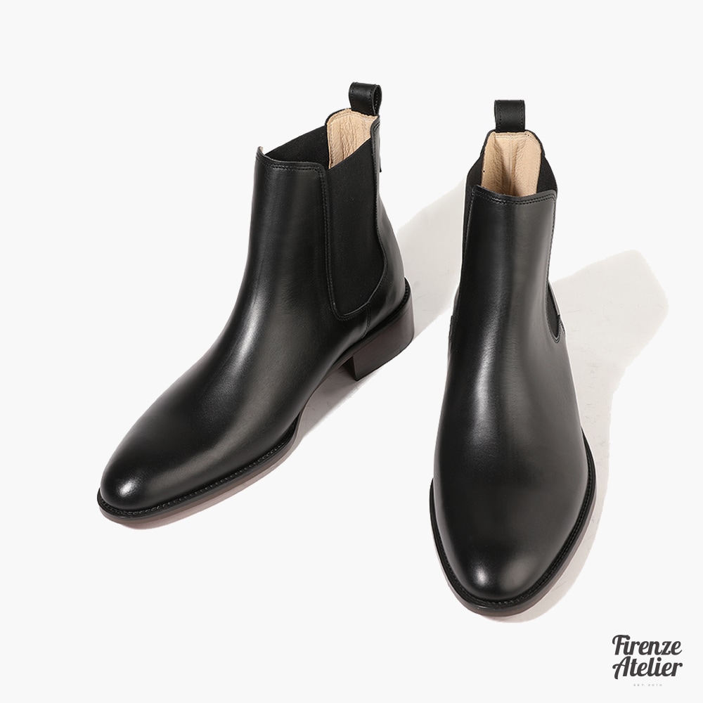 メンズ 本革ブーツ チェルシーブーツ ショットアンクルブーツ サイドゴアブーツ 背高靴 (BK)