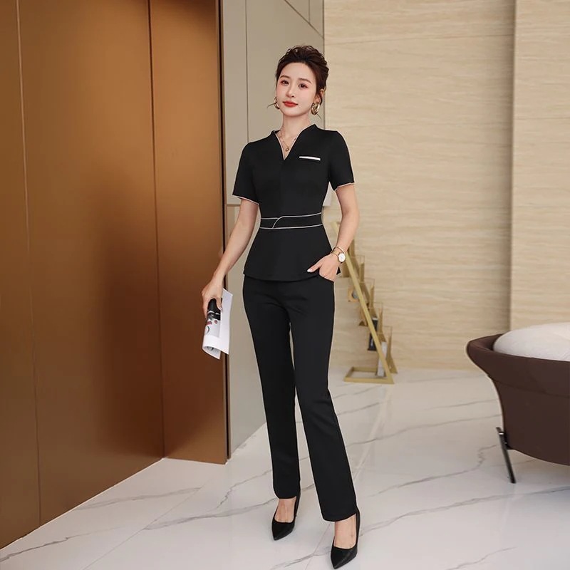 2025ユニフォーム エステ サロン通勤 レディース 女性 制服おしゃれ 半袖 七分袖 ジャケット 上下セッ-06