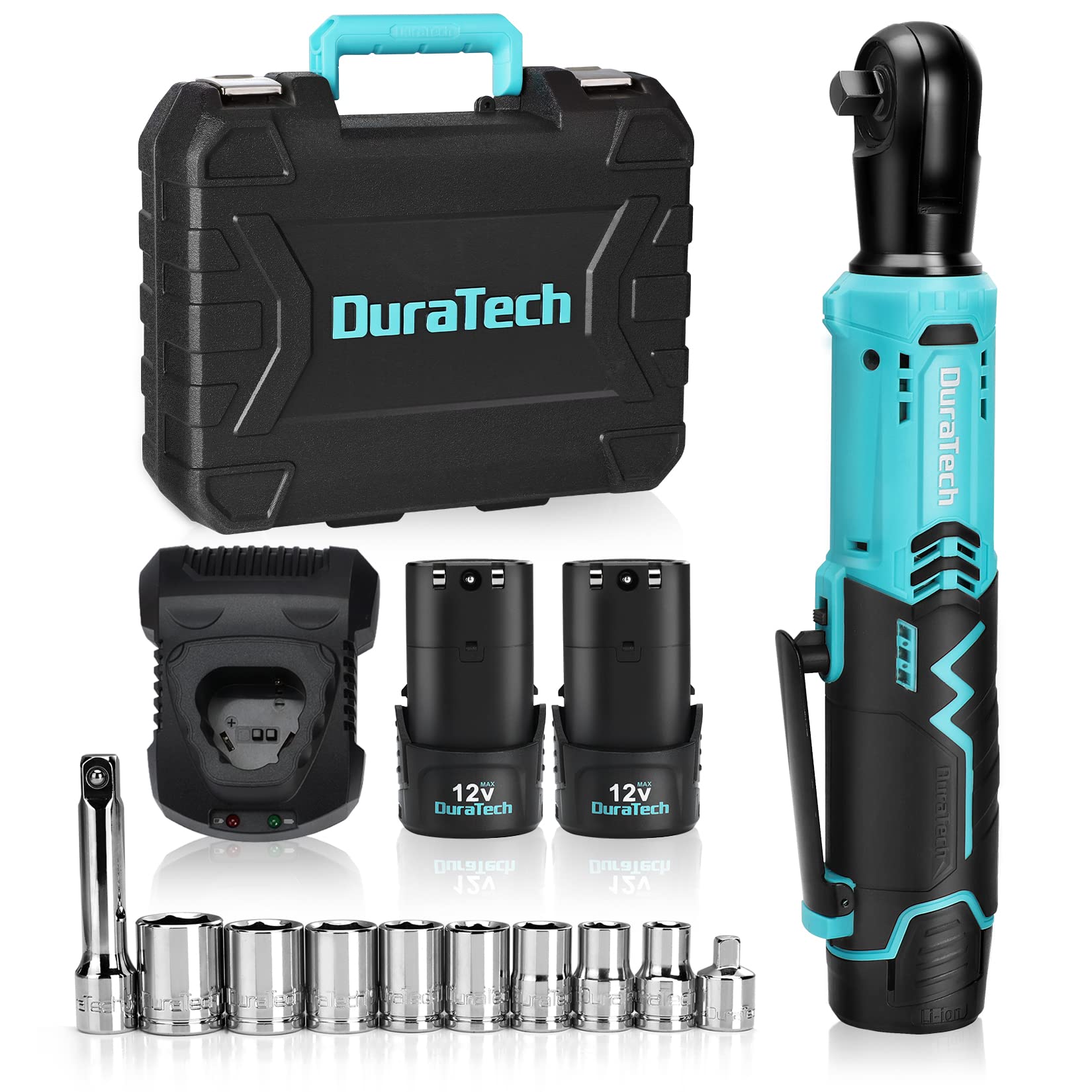 電動ラチェットレンチ ラチェットレンチセット 9.5mm（3/8）&amp 6.35mm（1/4） 12V コードレス 充電式 ラチェットヘッド 最大トルク65Nm 正逆転切り替え 無段変速 過負