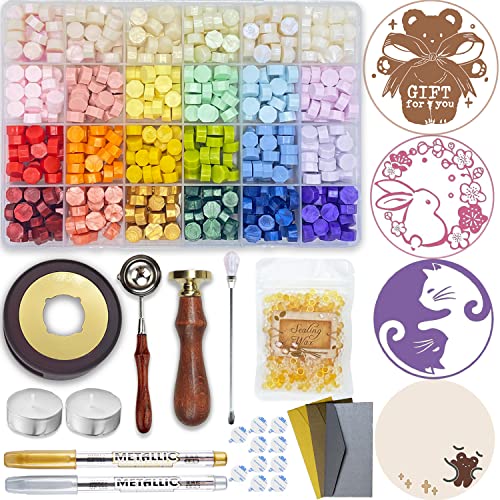 シーリングワックス セット シーリングスタンプ3種 透明ワックス ゴールドワックス 炉 マドラー スタンプ板 スプーン 専用カラーペン ティーライトキャンドル 封蝋 手紙 招待状 結婚式 記念日 誕生