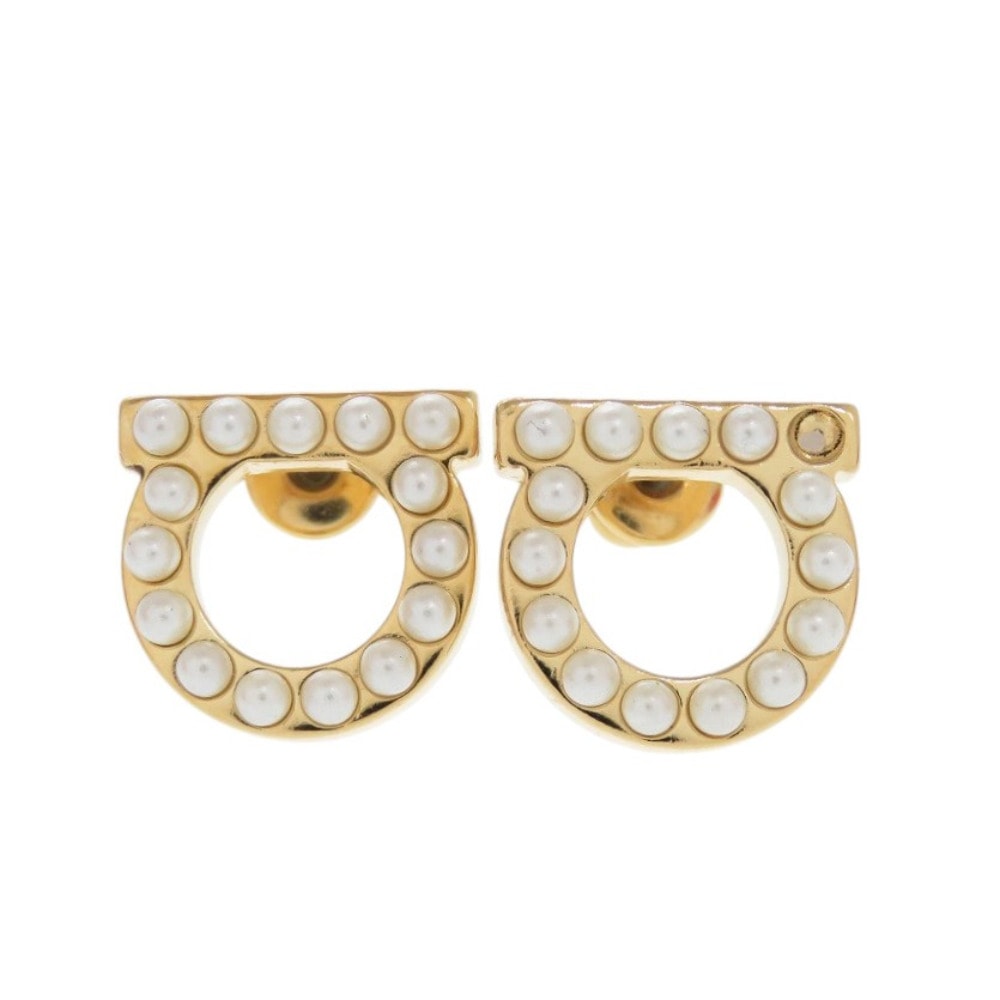 美品 サルヴァトーレフェラガモ ガンチーニ パール 760125 696581 ピアス クリスタル/真鍮/真鍮 ゴールド 1101【中古】Salvatore Ferragamo レディース