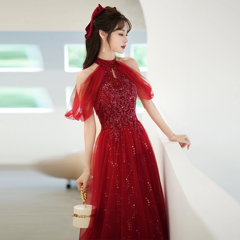 服の花嫁ハイエンドスプリングウェディングドレスドレスドレスリターンドア2025バーガンディ婚約ドレス