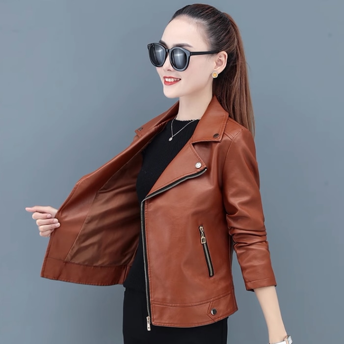 アウター ジャケット ショート丈 袖あり 長袖 襟付き ファスナー ポケット 前開き レザー かわいい 大人可愛い シンプル 大人 おしゃれ かっこいい アジアン エスニック エキゾチック