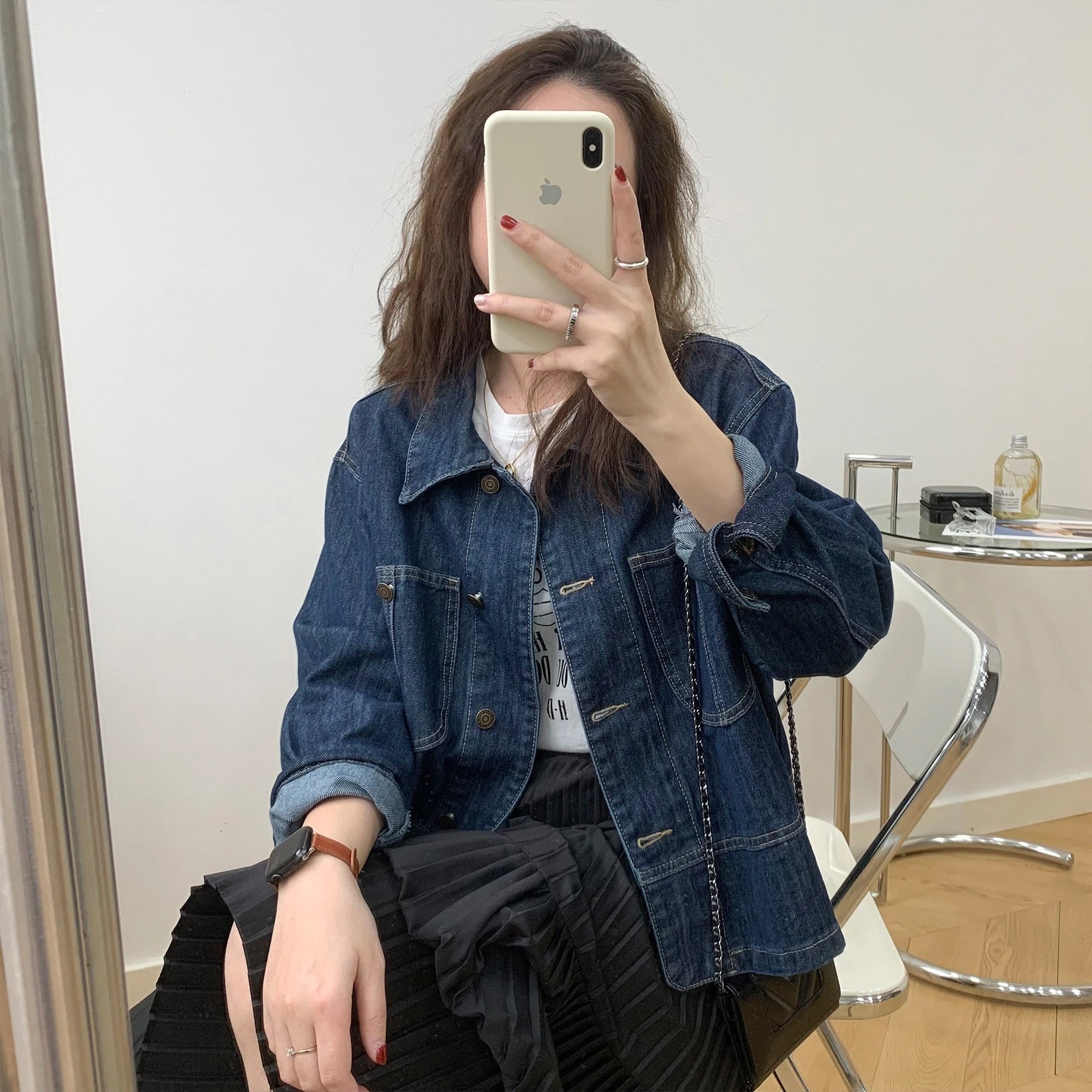 コーデに役立つ！デニムジャケット レディース 2024春の新作デニムショート丈コートレトロな紺デニムコート女 韓国ファッション