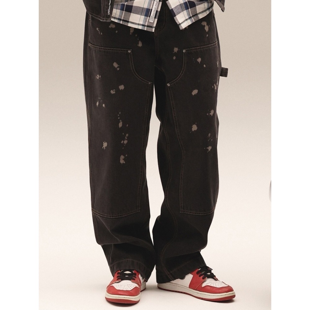 COVERNATデニムワイドダブルニーパンツブラック