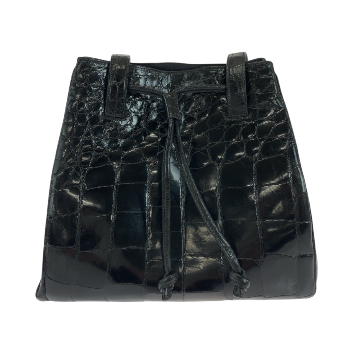 美品 クロコ型押し ロゴ ブラック 黒 クロコダイル ショルダーバッグ 肩掛け レディース 503678