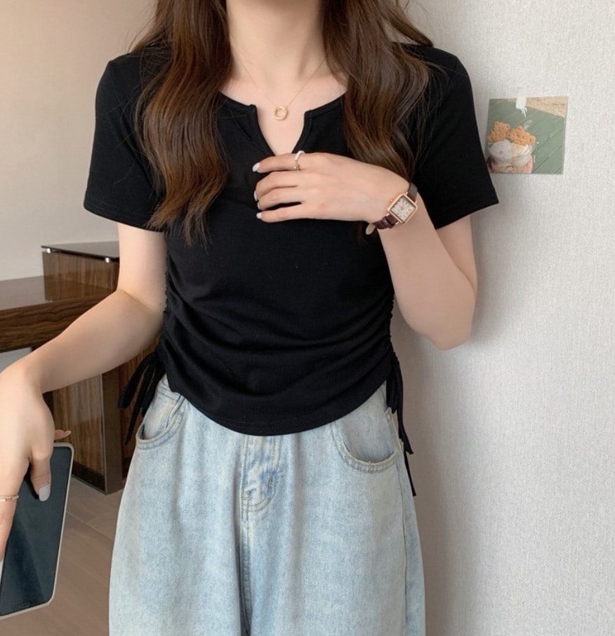 トップス ワンピース デート モテアイテム カットソー Tシャツ 半袖 Vネック コットン 可愛い きれいめ 上品 おしゃれ かっこいい 可愛い ラブリー キュート ガーリー クール モード系