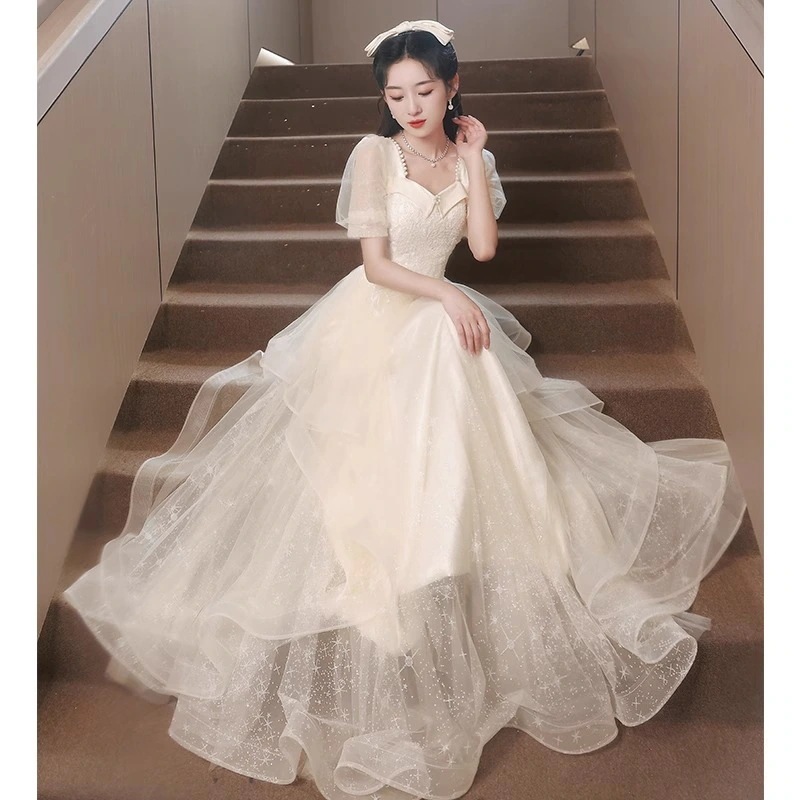 ワンピースドレスドレス女性のためのシャンパンカラードレスハイエンド卒業式ホストアート試験パフォーマンスコスム 6,118円