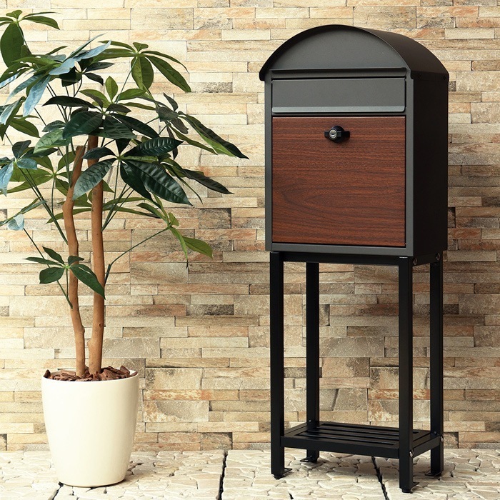 郵便ポスト スタンドポスト Simon シモン SDM-070 ダークグレー/ブラウン木目