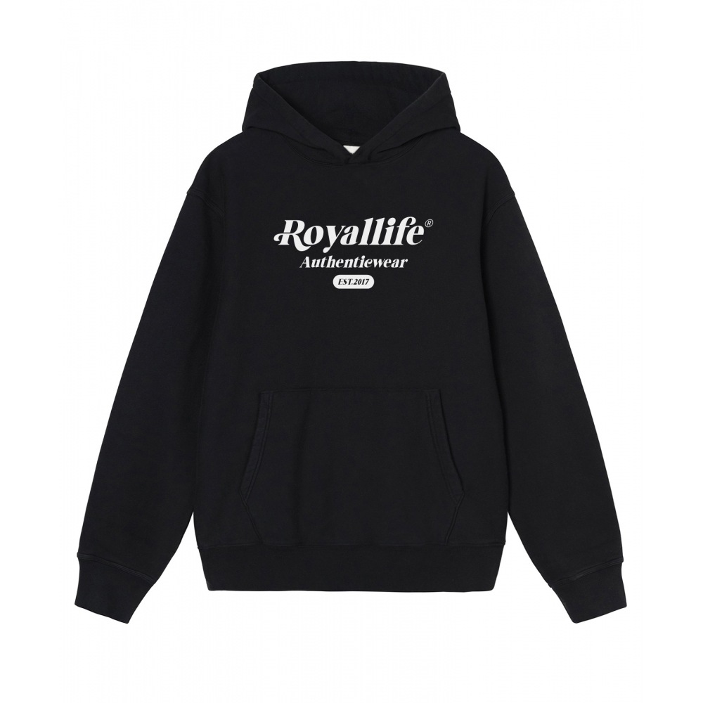 ROYALLIFE RLPH1007ニューアセンティックロゴ起毛フードティー - ブラック