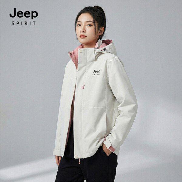 JEEP SPIRIT 女性用機能性フード付きウィンドブレーカー ホワイト (JSFAJK271)