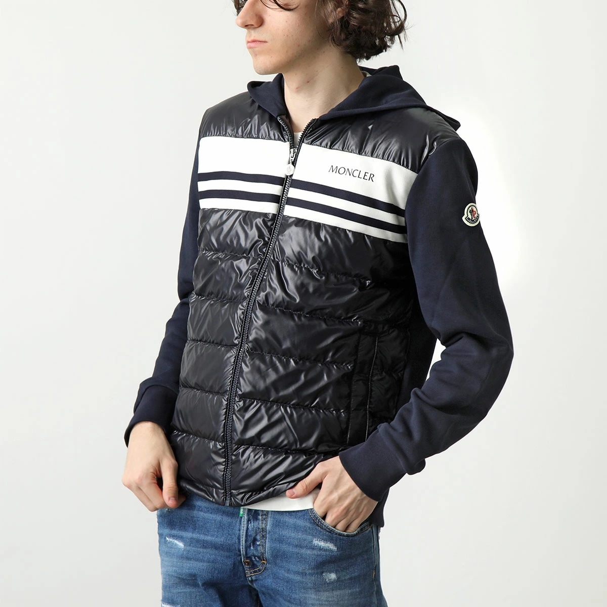 MONCLER モンクレール ダウンジャケット FELPA APERTA CON CAP フェルパ 8G00059 809KZ メンズ アイコンパッチ スウェット切替 778