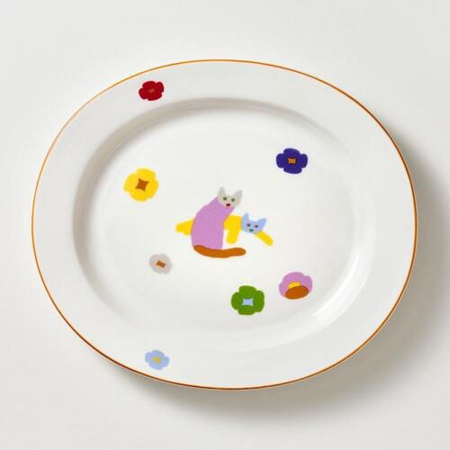 WARMGREYTAIL韓国陶器コラボ Cats & Flowers オーバル皿