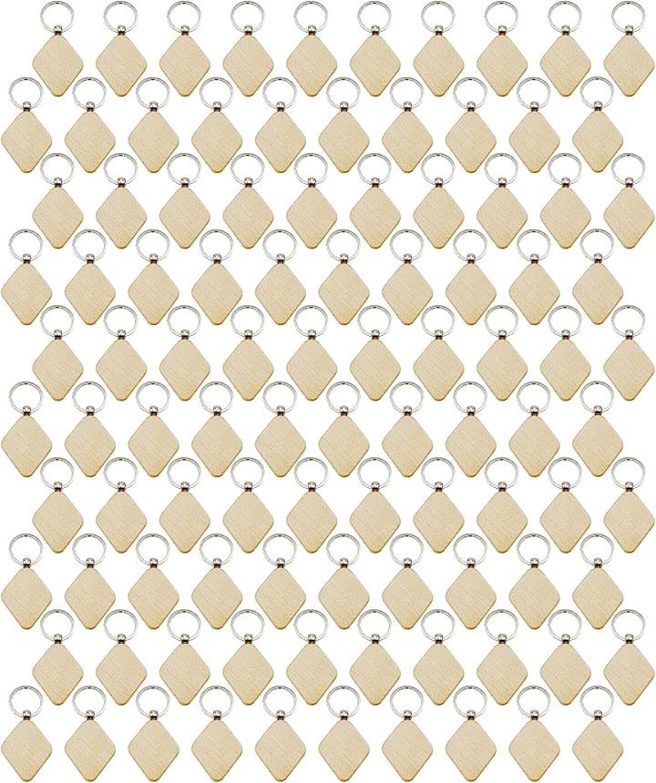 キーホルダー チェーン 木製 無地 ホテル オリジナル 手作り DIY 高級 ぬくもり(ナチュラルカラー/ダイヤ型/100個セット)