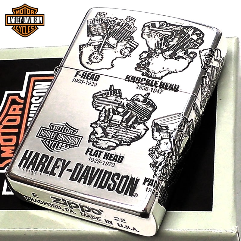 ZIPPO ライター ハーレー ダビッドソン ジッポ バイク HARLEY-DAVIDSON 歴代エンジン かっこいい 彫刻 銀燻し仕上げ 渋い シルバー おしゃれ メンズ ギフト プレゼント