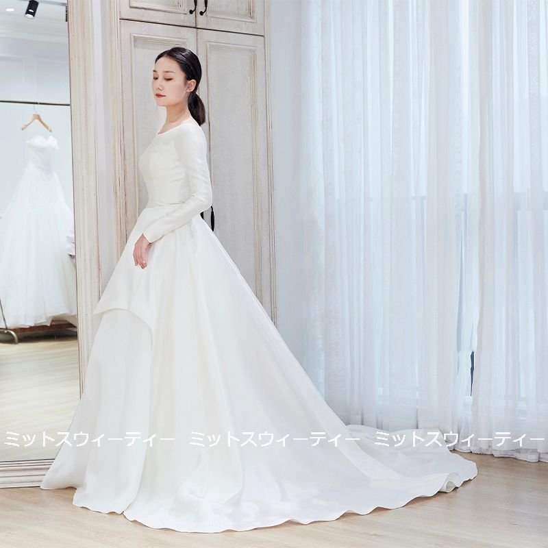 ウェディングドレス 二次会 前撮り 海外挙式 花嫁 フォト 長袖 ホルターネック トレーンドレス 結