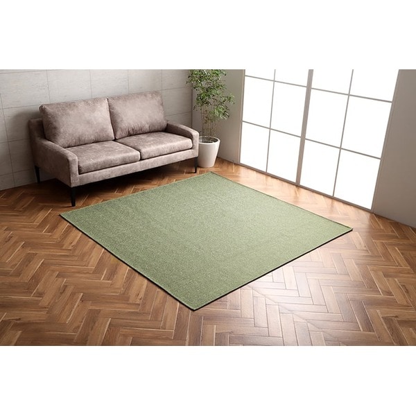 ラグ 長方形 洗える ジャガード織 ヘリンボーン シンプル 滑りにくい コンパクト オールシーズン ホットカーペット対応 床暖房対応 グリーン 約4畳 約200x290cm