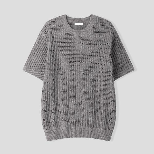 メンズ コルク スカシ ラウンド 半袖 ニットTシャツ AS KNH Q015 チャコール_P422469443