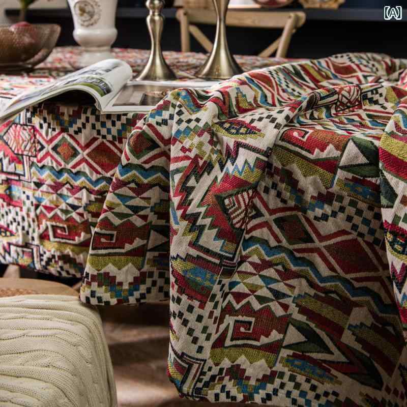 テーブルクロス エスニック 布 机 デスク キッチン リビング ホームパーティー カバー おしゃれ インテリア レトロ 厚手 アジアン 千鳥格子 幾何学模様