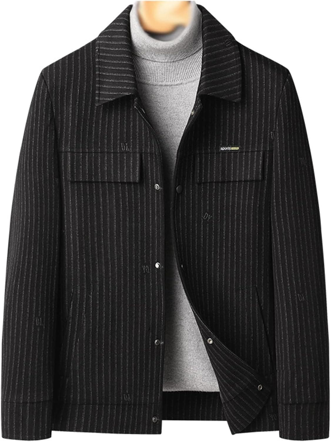 ジャケット メンズ 秋冬 ストライプ柄 防風 保温性 カジュアル ビジネス アウター スナップボタン 折り襟 ラシャ ジャケット スリム コート ショート丈 オシャレ 男性用 トップス