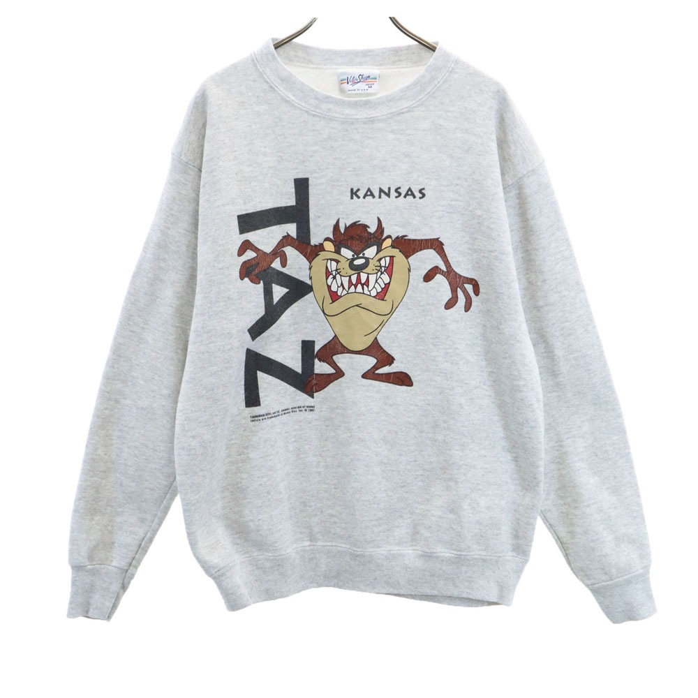 90s USA製 オールド ワーナーブラザーズ プリント 長袖 スウェット トレーナー M グレー系 裏起毛 メンズ