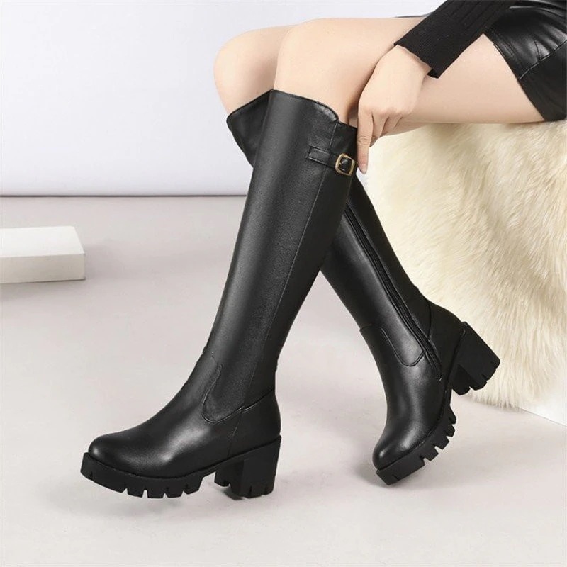 【即納】Q10最安値！ロングブーツニーハイブーツ厚底チャンキーヒールスリッポンシ ロングブーツレディース３０代大きサイズ 5,193円