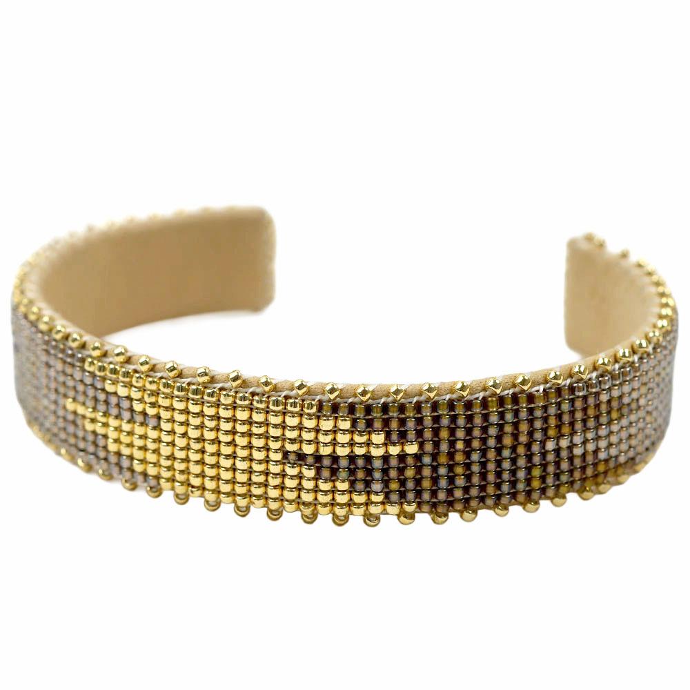 [訳ありアウトレット/付属品なし] エトキー ETKIE バングル カフ ブレスレット ビーズ×レザーバングル FREEサイズ レディース メンズ ユニセックス Cuff : Aashs glass