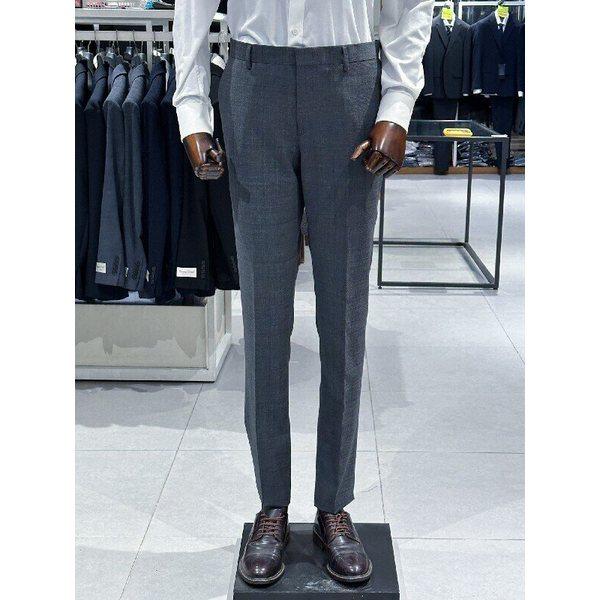 グレーチェック メンズ ビジネス ベーシックフィット パンツ