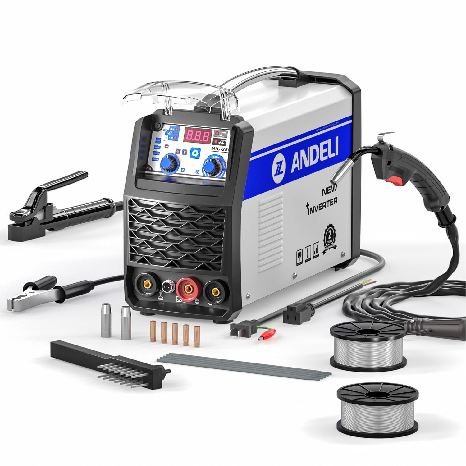 ANDELI 半自動溶接機 120AノンガスMIG/アーク溶接/lift TIG 100V/200V兼用 インバーター直流溶接機 MIG溶接 半自動 日本語取説書 MIG-250ME