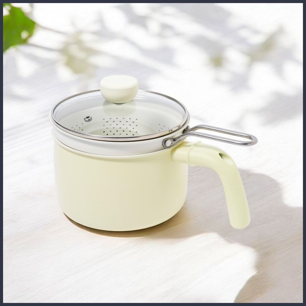 Francfranc フランフラン オールインワン ポット10役 (4点セット) イエロー ストレイナ― スチームプレート ガラス蓋 直火 IH対応