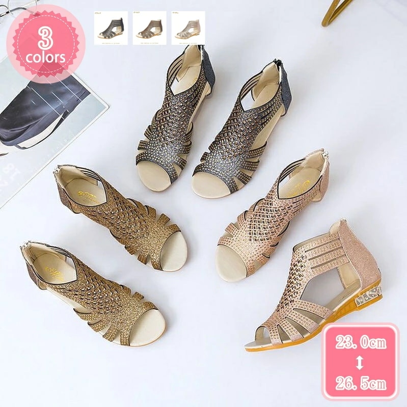 500円OFFクーポン サンダル レディース グラディエーター ブーツサンダル オープントゥ ウェッジソール ウェッジサンダル バックジッパー オープントゥ ローマ靴 大きいサイズ キラキラ ラインス
