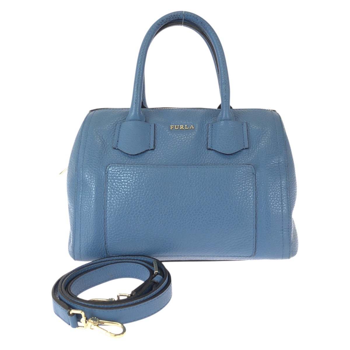 美品 アルバ サッチェル 2way ブルー ゴールド金具 レザー F7592 ショルダーバッグ ハンドバッグ レディース 600773