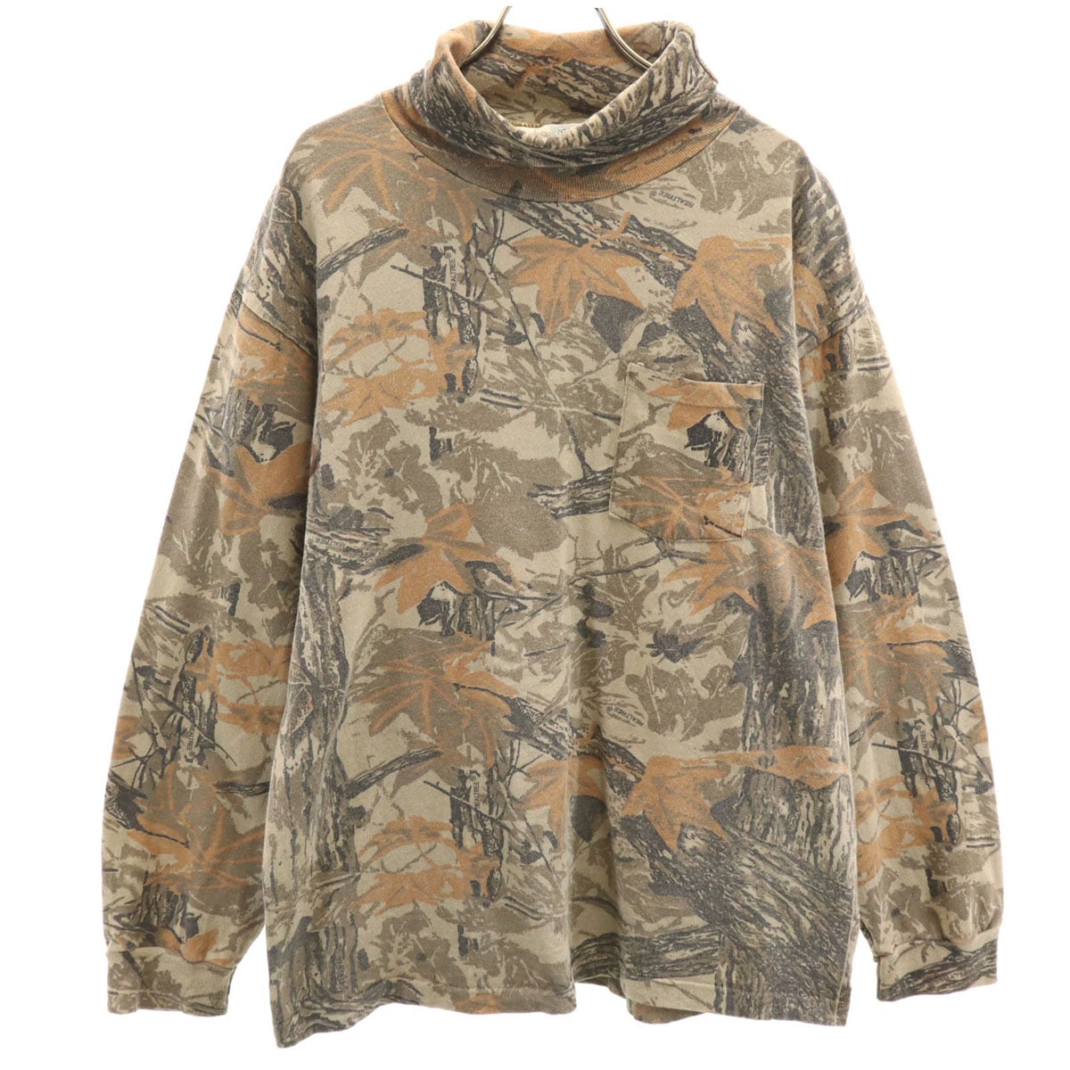 RED HEAD レッドヘッド 90s USA製 オールド リアルツリー柄 長袖 モックタートルネック Tシャツ L ブラウン ロンT メンズ 古着