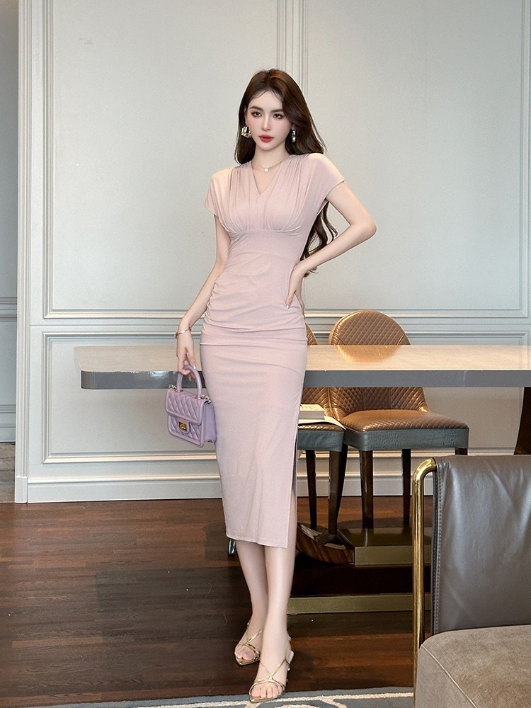 【JY.上品】 2025夏新品 Vネック お姫様 スリム 大人 ワンピース チャイナドレス ドレス パーティー キャバ 大人 同窓会 披露宴 卒業式 結婚式 演奏会 ウェディング 二次会 メガ割