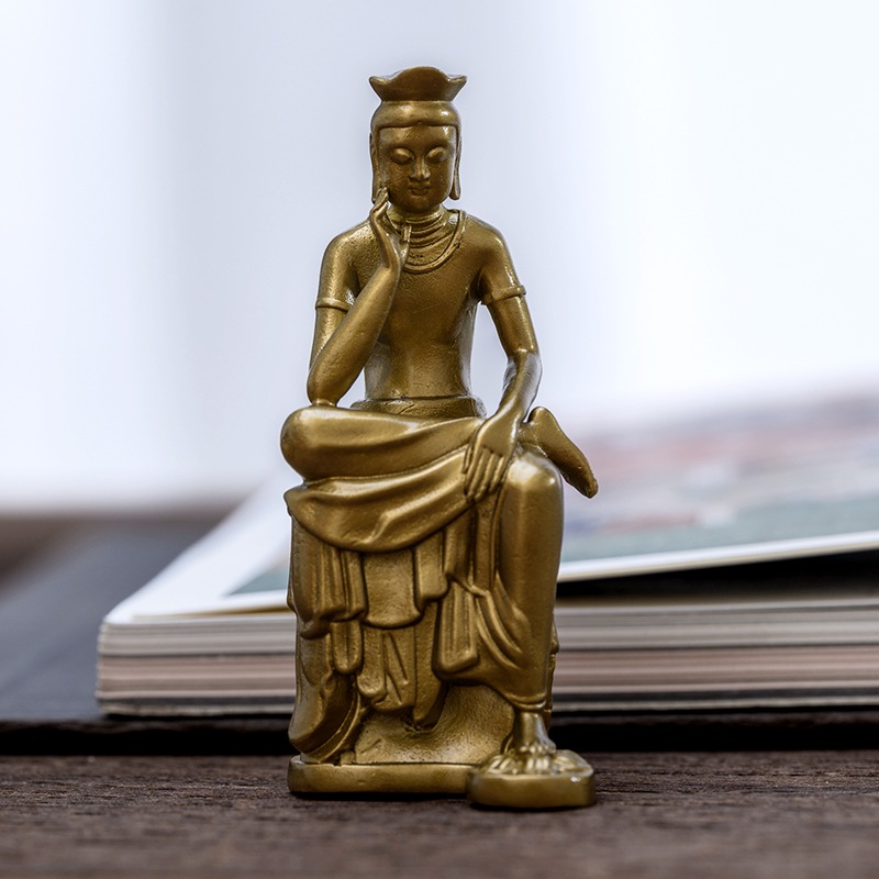 手作 思惟弥勒菩薩像 黄銅製の希望と平和の象徴瞑想や書斎で心の悟りと精神の安定をもたらす