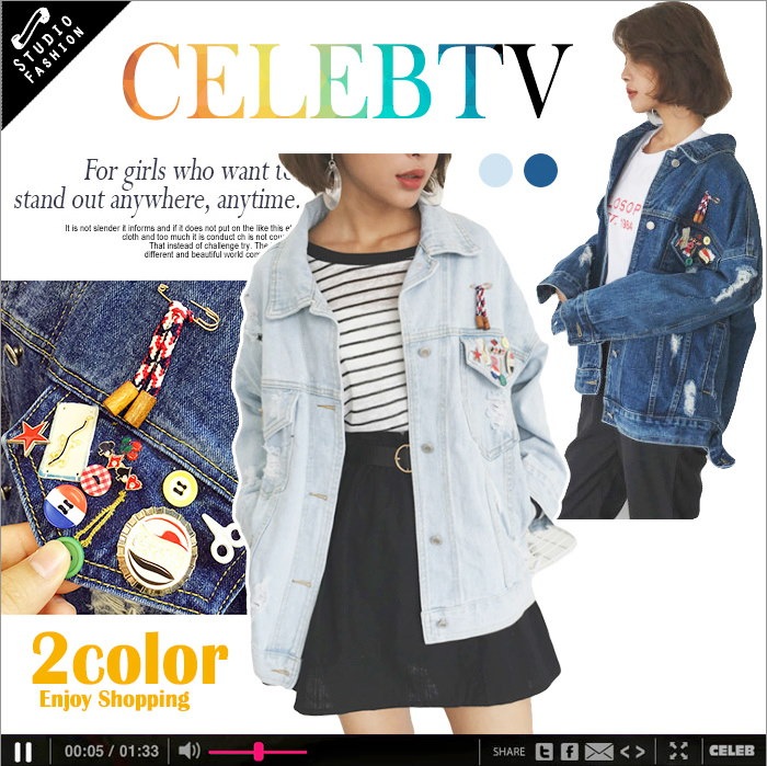 ★2COLOR★オーバーサイズピンバッヂ&ボタン装飾デニムジャケット★デニムジャケット Gジャン カラージャケット オーバーサイズ ゆったり カジュアル トレンド 秋冬 シンプル ベーシック 装飾 刺繍 ビッグシルエット★CELEBTV★ ★2COLOR★オーバーサイズピンバッヂ&ボタン装飾デニムジャケット★デニムジャケット Gジャン カラージャケット オーバーサイズ ゆったり カジュアル トレンド 秋冬 シンプル ベーシック 装飾 刺繍 ビッグシルエット★CELEBTV★
