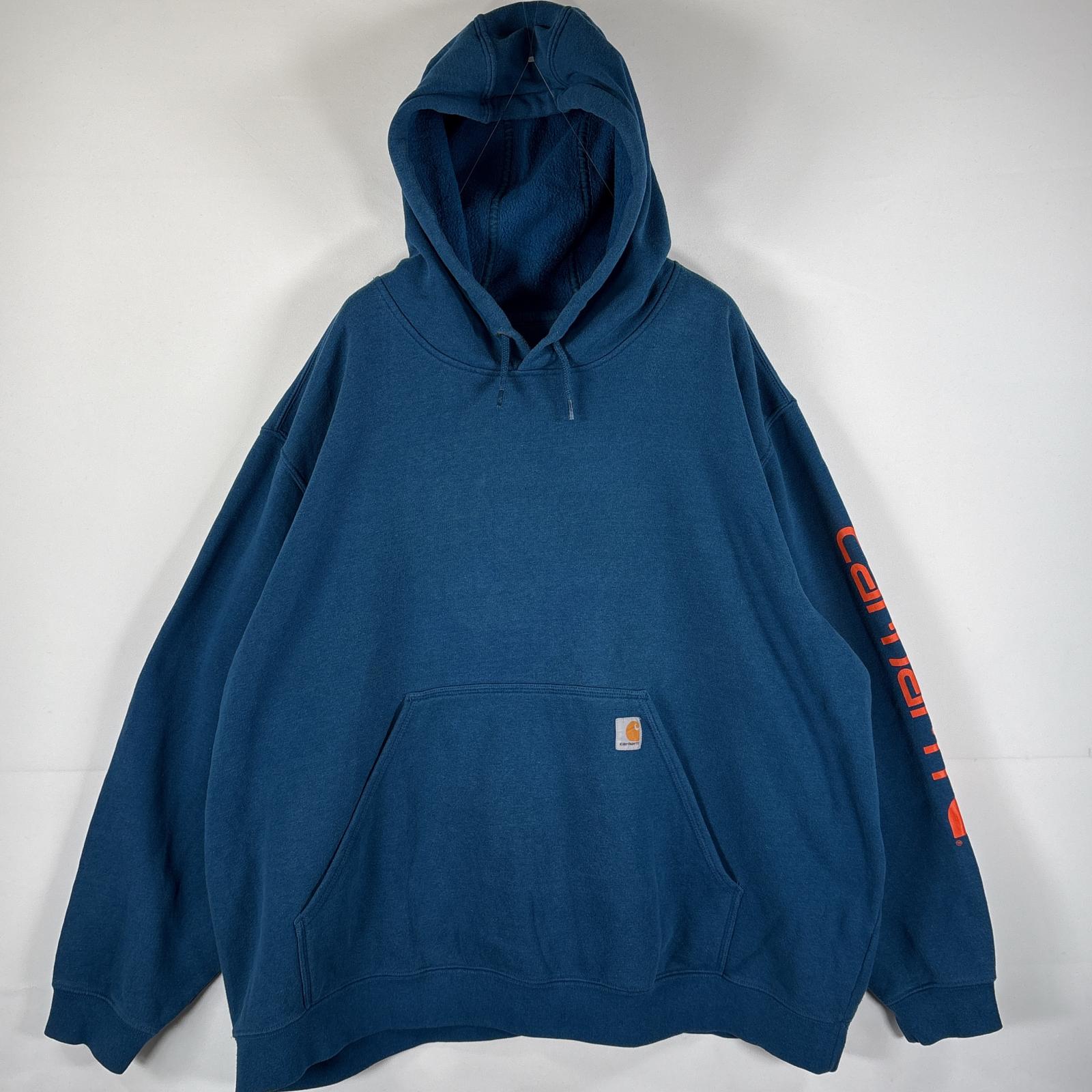古着 パーカー ワンポイントロゴ ビッグサイズ ORIGINAL FIT 袖ビッグロゴ マフポケット XXXXL ブルー メンズ