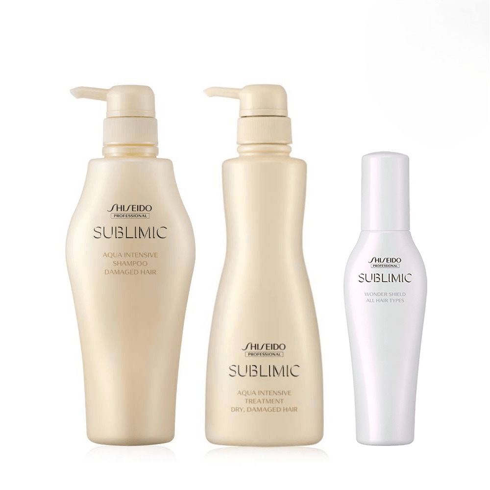 サブリミックアクアインテンシブシャンプー500ml+トリートメント500g+ワンダーシールド125ml+ミニチュア+サンプルパック2種