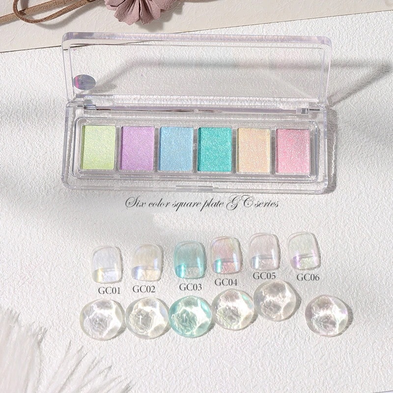 【10個セット】ミラーパウダー オーロラパウダー ネイル 固形 6色パレット ネイルパウダー ゴールド シルバー ジェルネイル カラー ネイルパーツ 自宅 极細