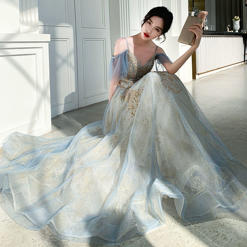 サスペンションバンケットドレスウィメン2025気質夢とエレガントなホストドレスバースデーパーティー