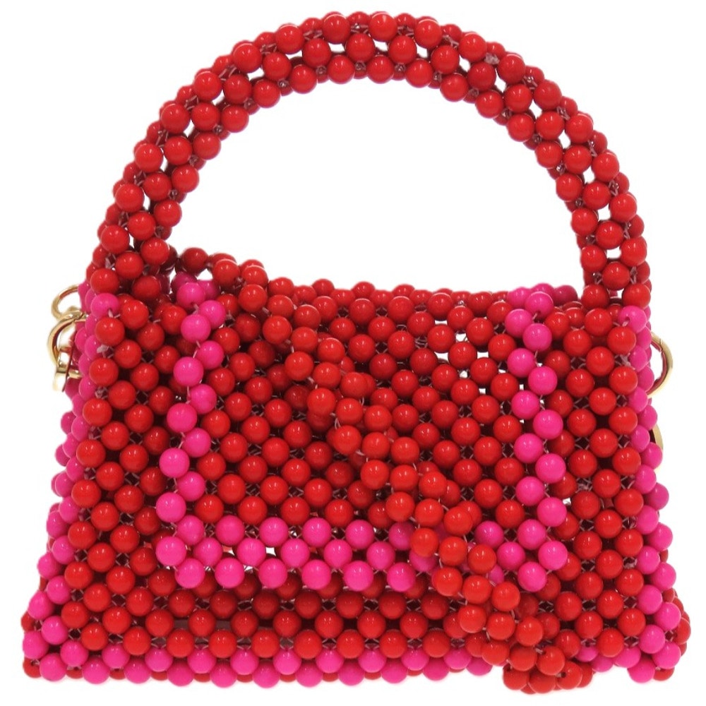 未使用品 2WAY ハンド ショルダーバッグ/ビーズ レッド 1076【中古】 レディース