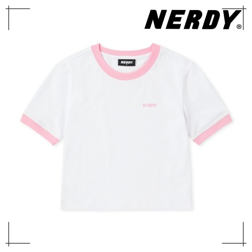 NDY ウーマンズ ブランク ロゴ リンガー クロップ 半袖 Tシャツ PINK