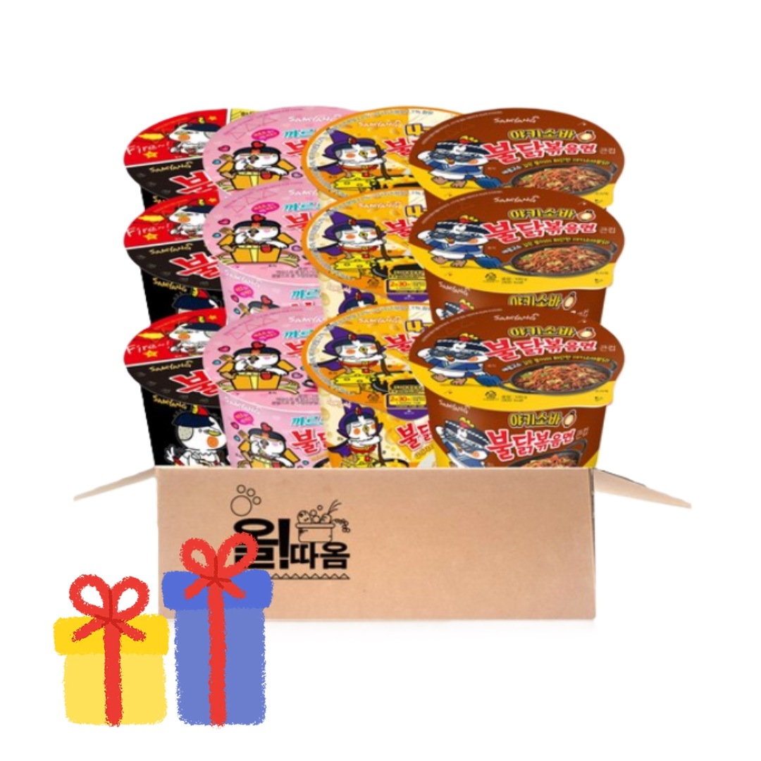 火鶏 韓国の大人気インスタント麺 スパイシーチキン炒め綿カップラーメンセット6号（オリジナル×3/カルボ×3/4種チーズ×3/焼きそば×3）