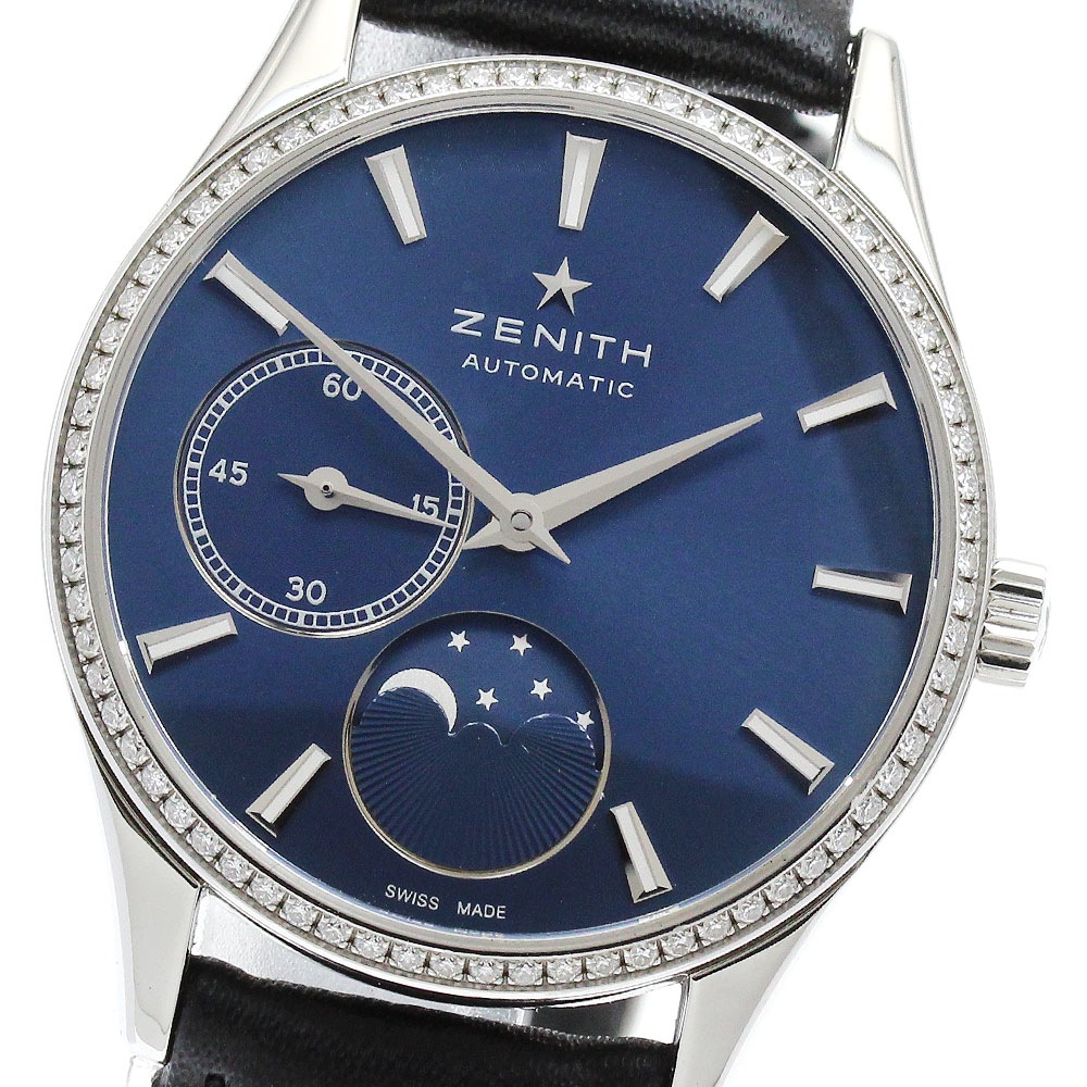 ゼニス ZENITH 16.2310.692/51.C705 クラスエリート ウルトラシン ムーンフェイズ ダイヤベゼル 自動巻き レディース 保証書付き_849623【中古】