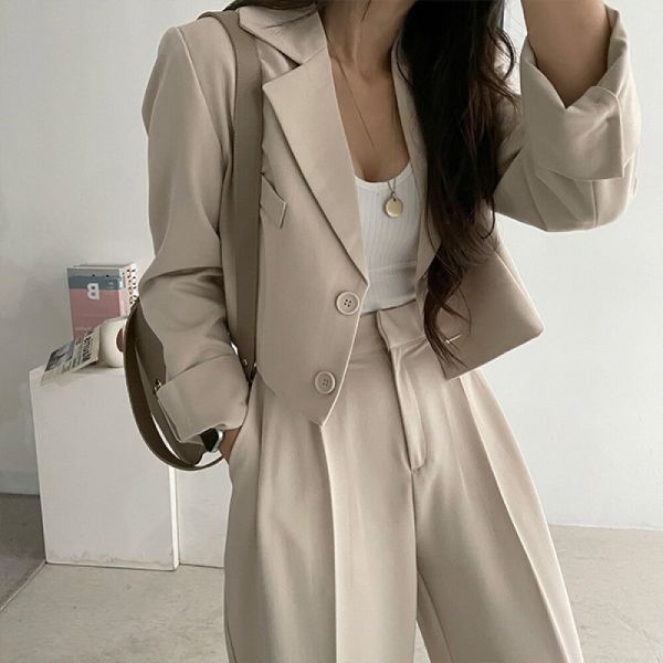 アドラブル クロップ ジャケット ピンタック ワイドパンツ スラックス スーツセット 9,219円